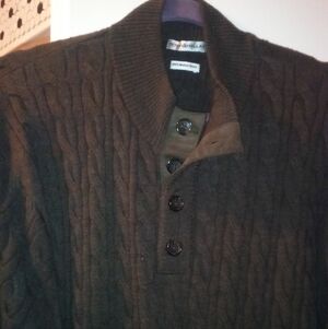 Peter Millar Dark Brown Cable Knit Crewneck Sweater